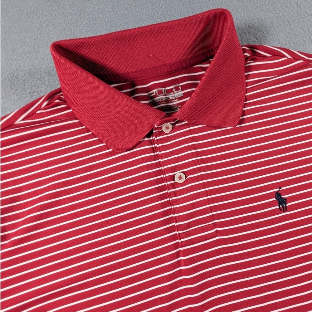 Polo Ralph Lauren Sport Polo Shirt Mens Large Red White Striped Performance